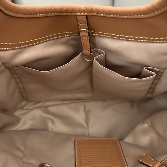 COACH 2007 TAN LEATHER JACQUARD CANVAS SHOULDER BAG WITH ORIGINAL HANGTAG - Picture 12 of 15